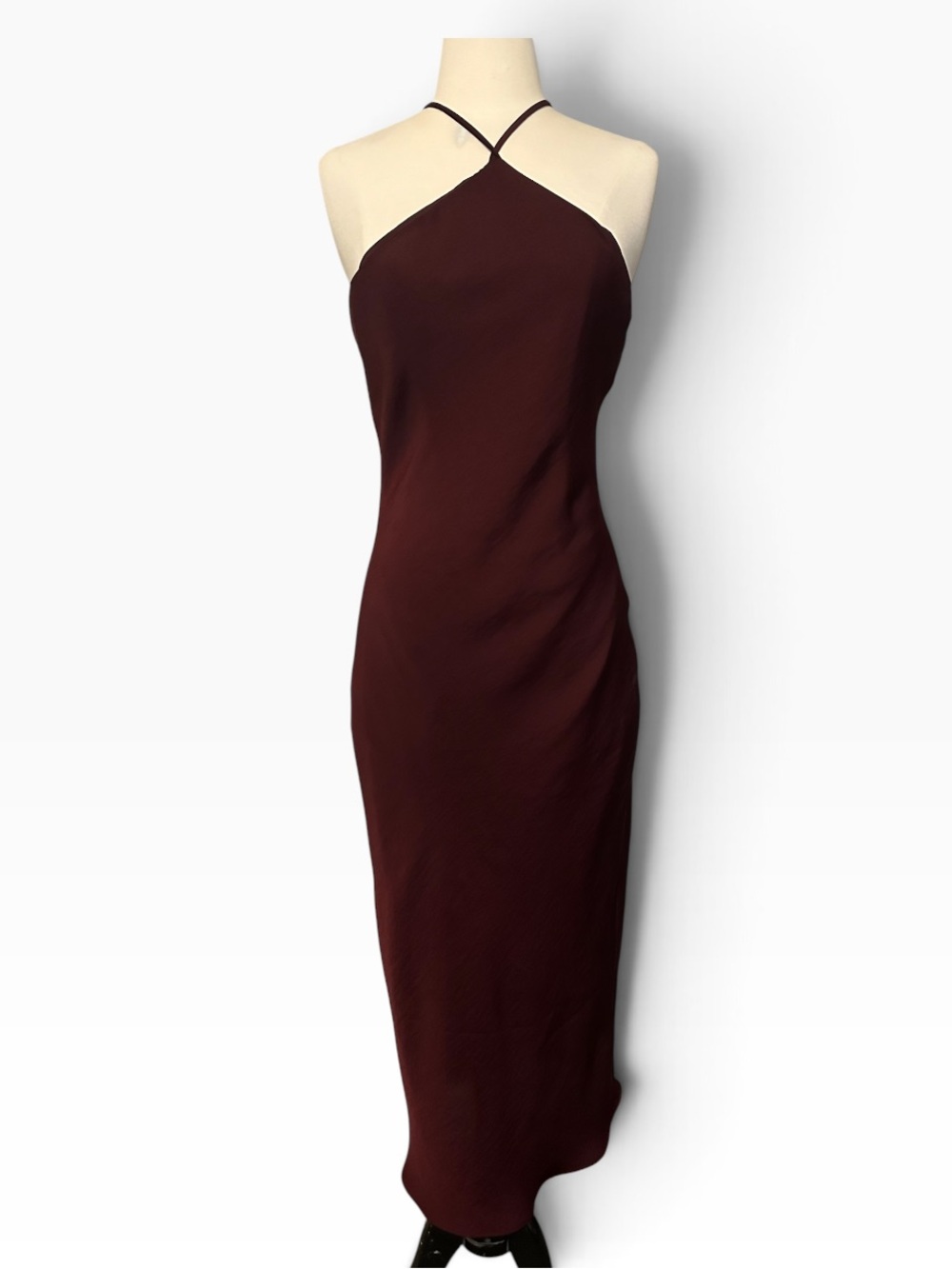 Naked Zebra Burgundy Halter Maxi Dress